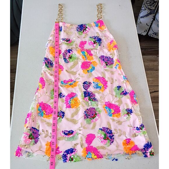 Colorful Sequin Floral Chain Strap Mini Dress Y2K Party - Juniors Small - Picture 2 of 12